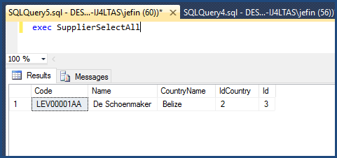 SupplierSelectAll Stored Procedure Test